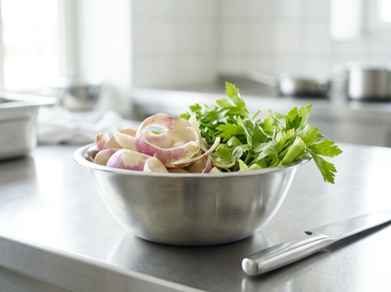 野菜の葉と皮は別の料理に回す