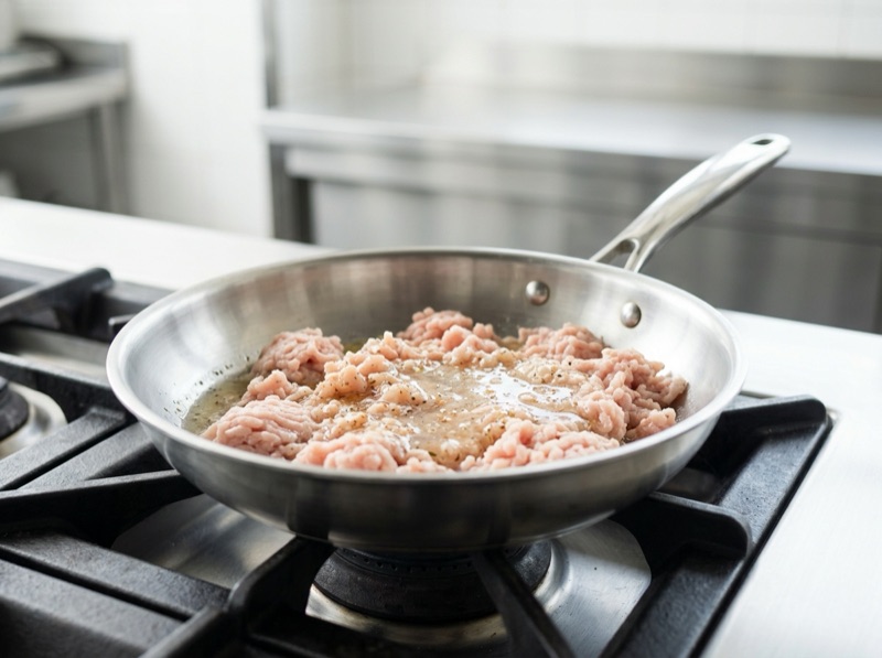 冷たい鍋に肉と調味料を入れてから火にかける